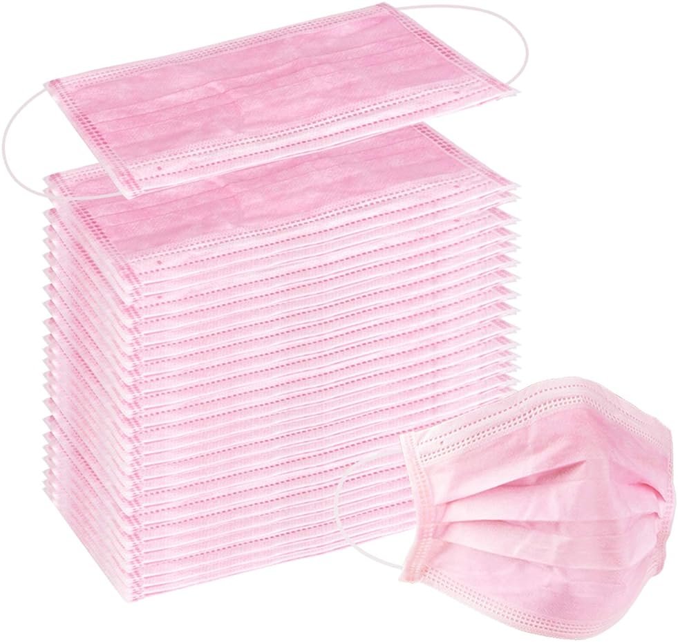 Wecolor 100 Pcs Pink Masks, Disposable Face Mask, 3 Ply Protection Masks - Product Image