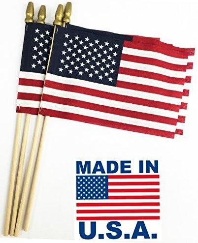 GIFTEXPRESS 24-Pack, Proudly MADE IN USA 8 x 12 Inch Spearhead Handheld American Flags on 24" Pole – Grave Marker USA Stick Flags - Product Image