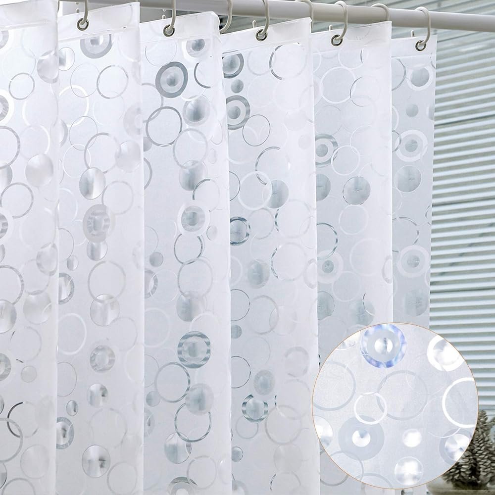 WELTRXE EVA 8G Bathroom Shower Curtain Liner, 72x72 Inch 3D Frosted Bubble Heavy Duty Waterproof Shower Curtain Liner with Magnets Thick Plastic Shower Curtains, 12 Hooks - Product Image