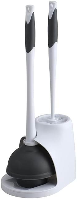 Clorox Toilet Plunger and Brush Bowl Set with Holder Caddy Storage for Cleaning Bathroom and Unclogging Toilets, White and Gray - Product Image