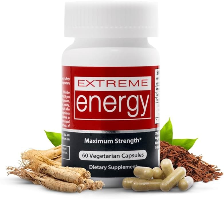 Herbal Nitro Extreme Energy Pills - 6 to 10 Hour Boost, No Crash or Jitters Maximum Strength Natural Energy Supplement for Women & Men - Fatigue, Focus & Motivation (60 Count) - Product Image