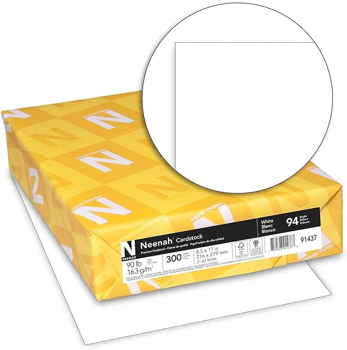 Neenah Index Cardstock, 8.5" x 11", 90 lb./163 gsm, White, 300 Sheets, Lightweight, 94 Brightness - EXTRA SHEETS, MORE VALUE! (91437) - Product Image