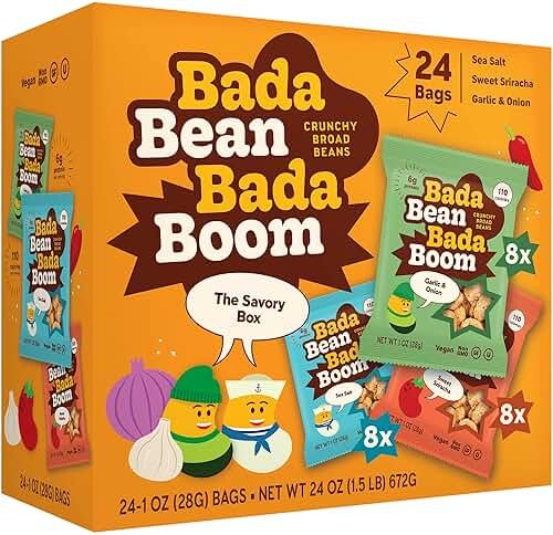 Enlightened Bada Bean Bada Boom Roasted Fava Beans, Dried Broad Beans - 110 Calories, 4g Fiber, 6g Plant-Based Protein, Gluten-Free, Vegan, Plant Based Snacks - 1 Ounce (Pack of 24) - Product Image