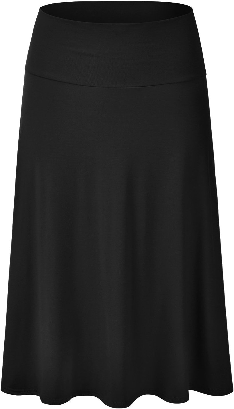 EIMIN Women's Solid Flared Lightweight Elastic Waist Classic Midi Skirt (S-3XL) - Product Image