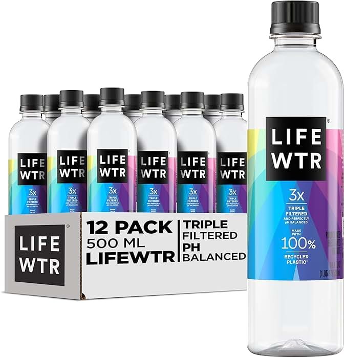 LIFEWTR Premium Purified Water pH Balanced with Electrolytes, 100% recycled plastic bottles, 16.9 Fl Oz Bottles, 500ml (Pack of 12) - Product Image