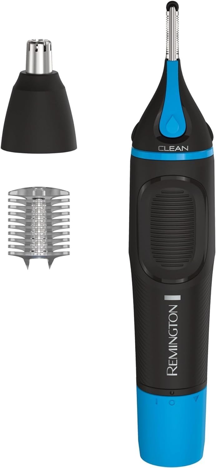 Remington Nose, Ear & Eyebrow Trimmer – Dual Edge Precision Blades, CLEANBoost Easy-Clean System, Waterproof Wet/Dry Groomer, Rotary + Detail Heads, Eyebrow Comb Included - Product Image