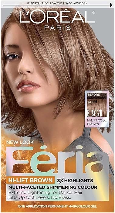 L'Oreal Paris Feria Multi-Faceted Shimmering Permanent Hair Color, B61 Downtown Brown (Hi-Lift Cool Brown), 1 Hair Dye Kit (Pack of 2) - Product Image