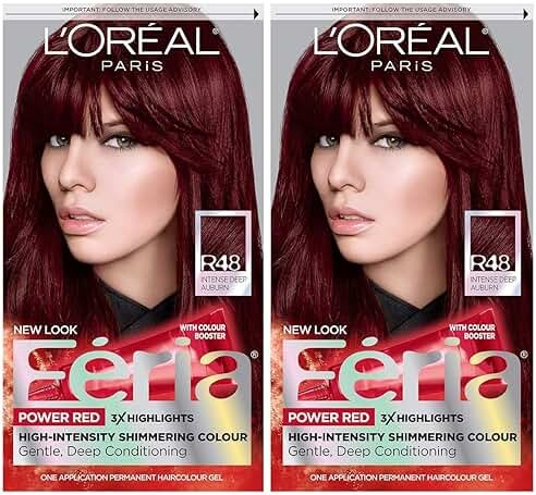 L'Oreal Paris Feria Multi-Faceted Shimmering Permanent Hair Color, R48 Intense Deep Auburn, Hair Dye Kit, Pack of 2 - Product Image