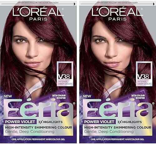 L'Oreal Paris Feria Multi-Faceted Shimmering Permanent Hair Color, V38 Violet Noir, Hair Dye Kit, Pack of 2 - Product Image