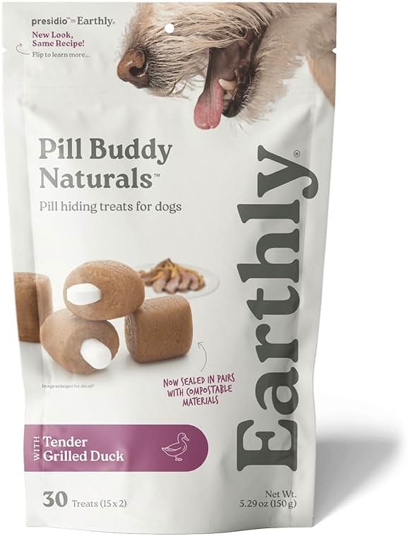 Presidio Earthly Pill Buddy Naturals - Duck (Chicken-Free) Pill Hiding Treats for Dogs - Pill Pocket for Any Size Medication - 30 Servings - Product Image