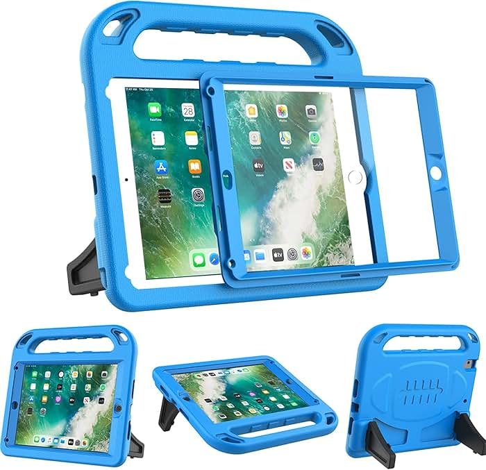 BMOUO Kids Case for iPad 6th/5th Generation (iPad 9.7-inch, 2017/2018), iPad 9.7/Air 2 Cas e with Screen Protector, Shockproof Handle Stand iPad 6th 5th Generation Case for Kids, Blue - Product Image