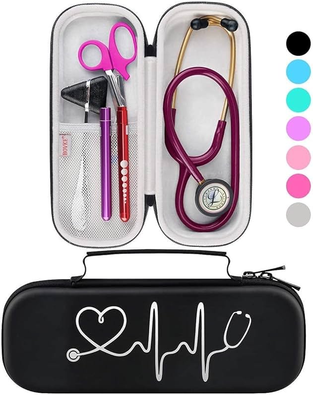 BOVKE Stethoscope Case for 3M Littmann Classic III, Lightweight II S.E, MDF Acoustica Deluxe Stethoscopes - Extra Room for Medical Bandage Scissors EMT Trauma Shear and LED Penlights, Black - Product Image