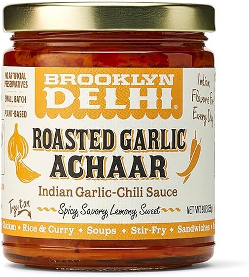Brooklyn Delhi Roasted Garlic Achaar - 9 Ounces - Spicy, Lemony, Savory, Sweet Flavor - Made with a mix of Indian Spices, Red Chili Powder, and Unrefined Cane Sugar - Vegan - No Artificial Additives - Product Image