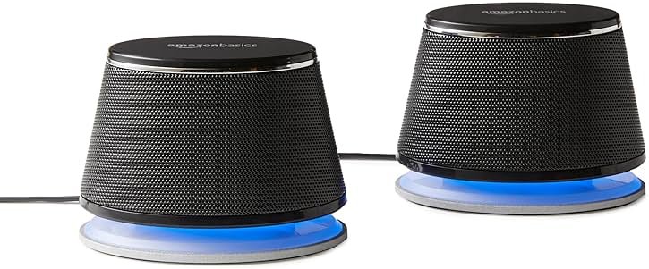 Amazon Basics Stereo 2.0 Speakers for PC or Laptop with Volume Control, 3.5mm Aux Input, USB-Powered, 1 Pair, Black - Product Image