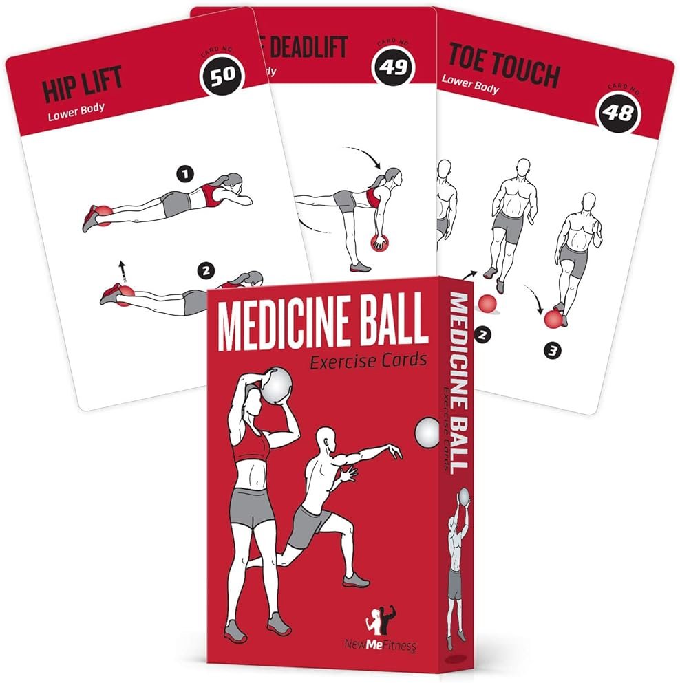NewMe Fitness Medicine Ball Exercise Cards for Home Workouts, Workout Cards Deck for Women & Men, Beginner Fitness Guide to Training Exercises at Home or Gym - Product Image