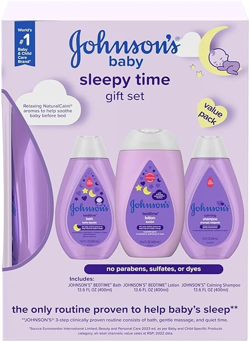 Johnson's Baby Sleepy Time Gift Set with Calming Bedtime Bath, Bedtime Lotion & Calming Shampoo, Baby Bedtime Essentials with Relaxing NaturalCalm Aromas, Hypoallergenic, 3 Items - Product Image