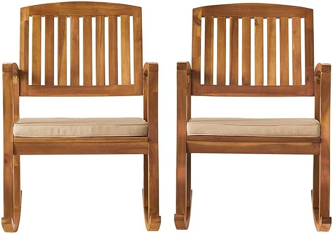 Christopher Knight Home Selma Acacia Rocking Chairs with Cushions, 2-Pcs Set, Teak Finish - Product Image
