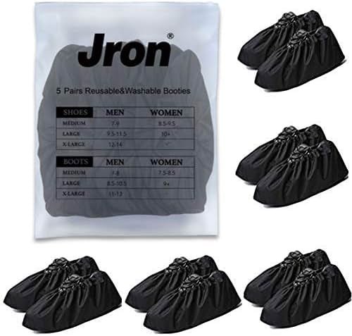 Jron 5 Pairs Premium Reusable Washable Shoe Cover Boot Covers for Contractors (5 Pairs | US 12-14 For Shoes/US 11-13 For Boots, Black) - Product Image