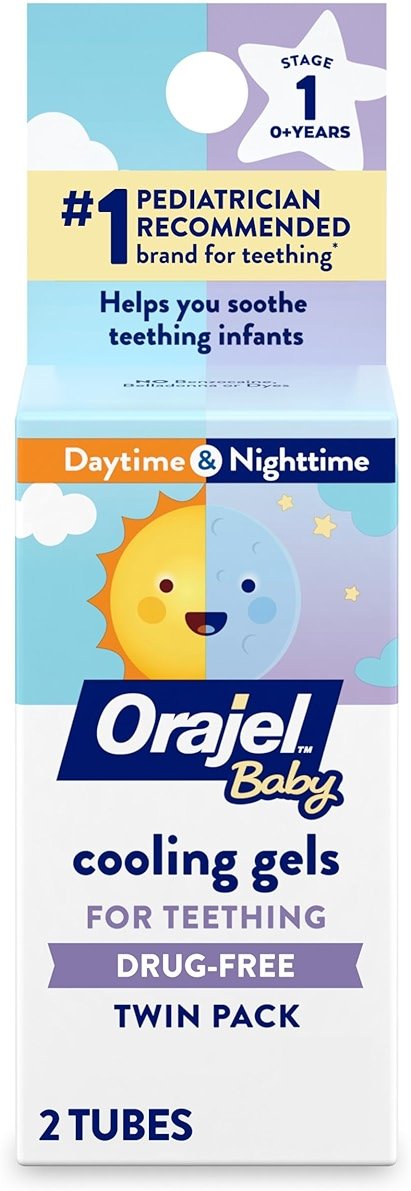 Orajel Baby Daytime & Nighttime Cooling Gels for Teething, Drug - Free, #1 Pediatrician Recommended Brand for Teething*, Two 0.18oz Tubes - Product Image