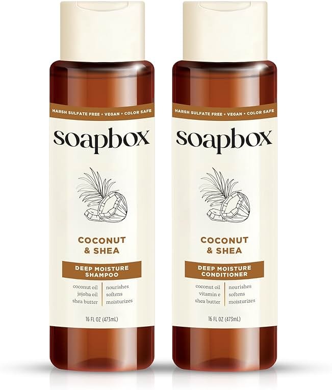 Soapbox Coconut & Shea Shampoo & Conditioner Set, For Dry, Damaged Hair - Nourishes & Moisturizes Hair - Clean Ingredients Free of Harsh Chemicals, Sulfates, Parabens & Silicones - 16 oz Each - Product Image