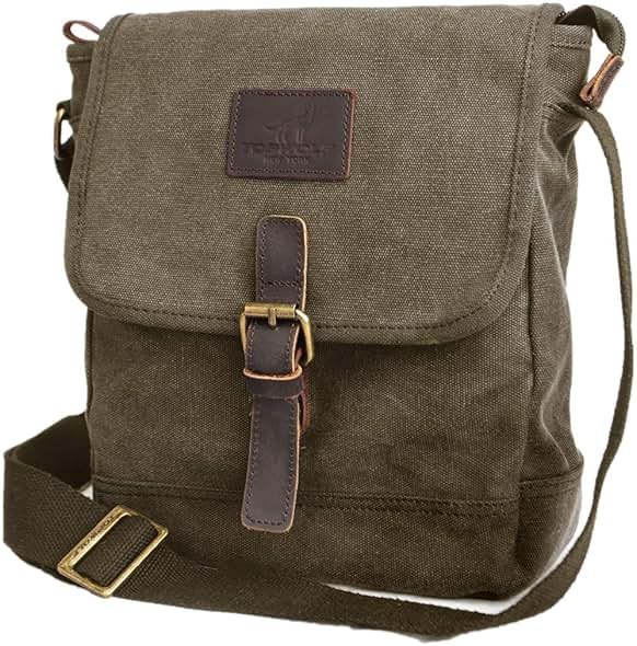 TOPWOLFS Canvas Messenger Bag Small Crossbody Bag Casual Travel Working Tools Bag Shoulder Bag Hold Phone Handset Anti Theft | Small - Product Image