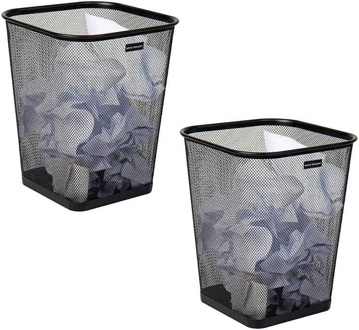 Mind Reader Mesh Trash Can, Waste Paper Basket, Square, Office, Metal Mesh, 9.75"L x 9.75"W x 12.25"H, Set of 2, Black - Product Image