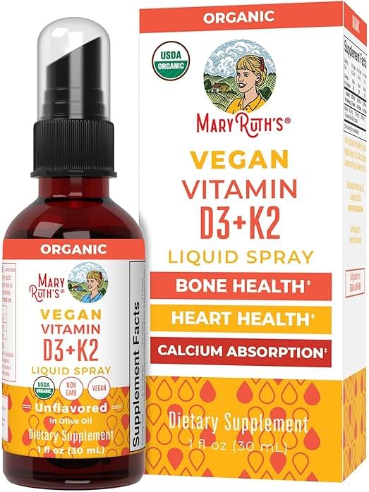 MaryRuth's Organic D3 + K2 Spray for Adults & Kids for Bone Health | Vitamin D3 as Cholecalciferol | Vitamin K2 | Immunity | Mineral Absorption | Heart Health | Vegan | Non-GMO | Gluten Free | 1 Fl Oz - Product Image