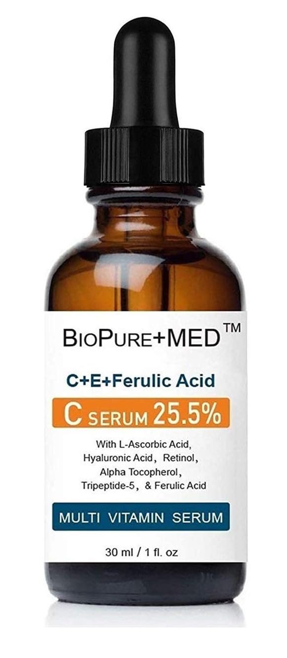 BioPureMED 25% Vitamin CE+Ferulic Acid Serum for Face: Anti Wrinkle Serum Retinol 22, Hyaluronic Acid Best Organic Korean Skin Care Vitamin C Serum/Face Moisturizer - Product Image
