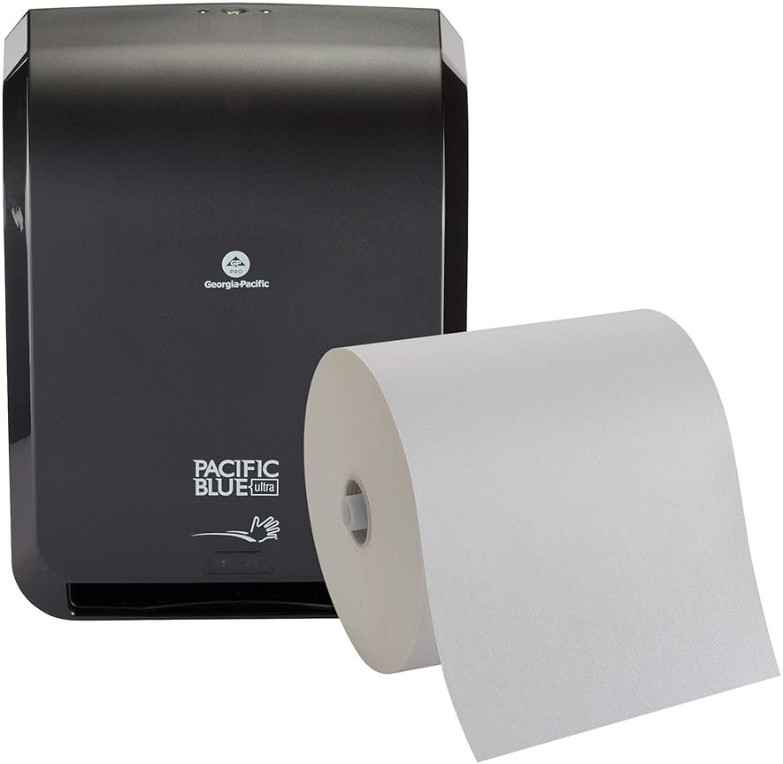 Pacific Blue Ultra 8" High-Capacity Automated Touchless Paper Towel Dispenser Starter Kit by GP PRO (Georgia-Pacific), Black Dispenser (59590) 1 White Towel Roll (26491) - Product Image