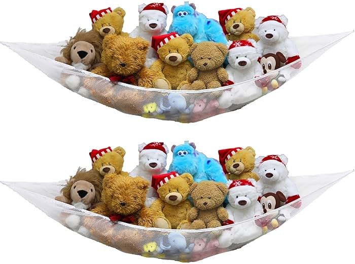 Simple Houseware 2 Pack Stuffed Animal Toy Hammock Net, Corner Wall Storage for Kids Room, White - Product Image