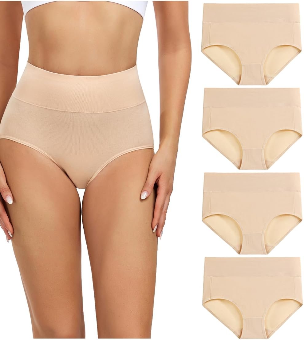 wirarpa Women's Cotton Underwear High Waisted Ladies Panties Full Coverage Briefs 4 Pack (Regular & Plus Size) - Product Image