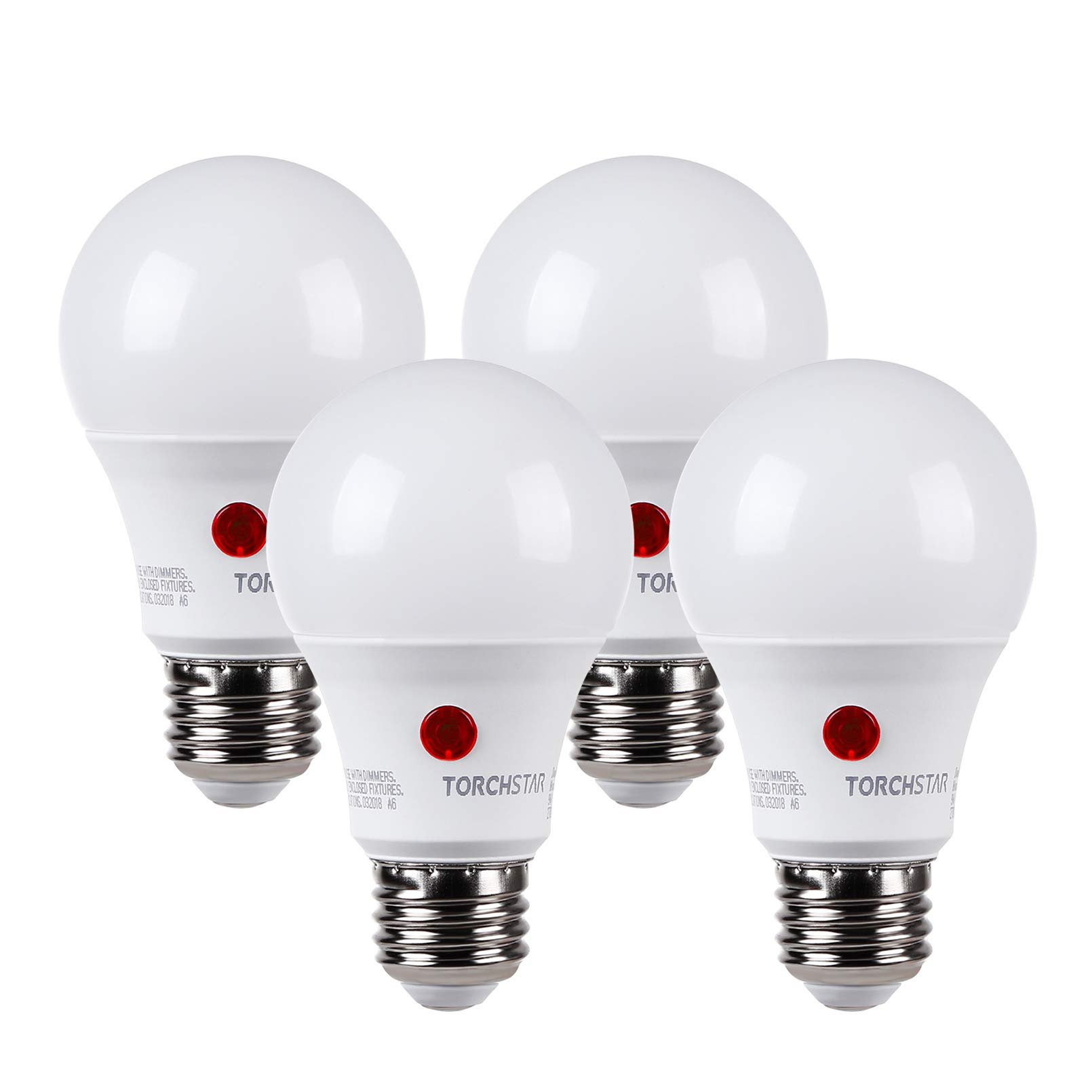 TORCHSTAR Dusk to Dawn Light Bulbs Outdoor, Sensor A19 LED Light Bulb, Auto on/Off Photocell Automatic for Outdoor Lighting, UL FCC DOE, 5000K, Pack of 4 - Product Image