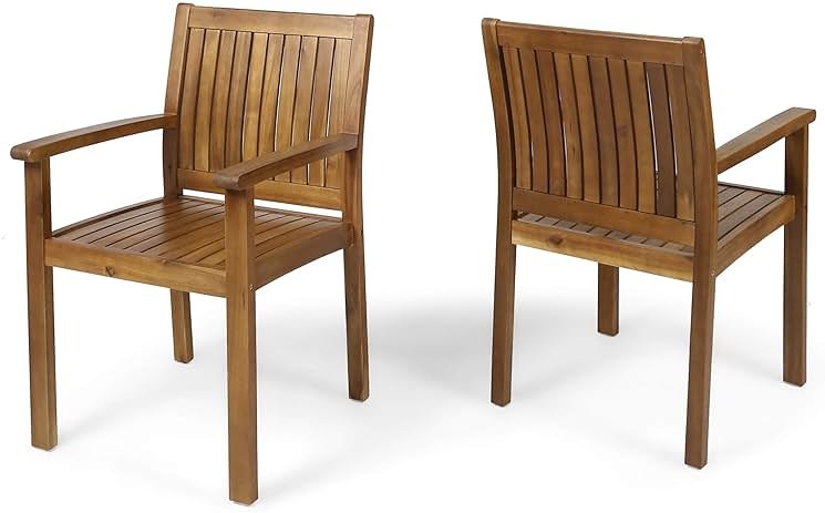 Christopher Knight Home Teague Outdoor Acacia Wood Dining Chairs (Set of 2), Teak Finish - Product Image