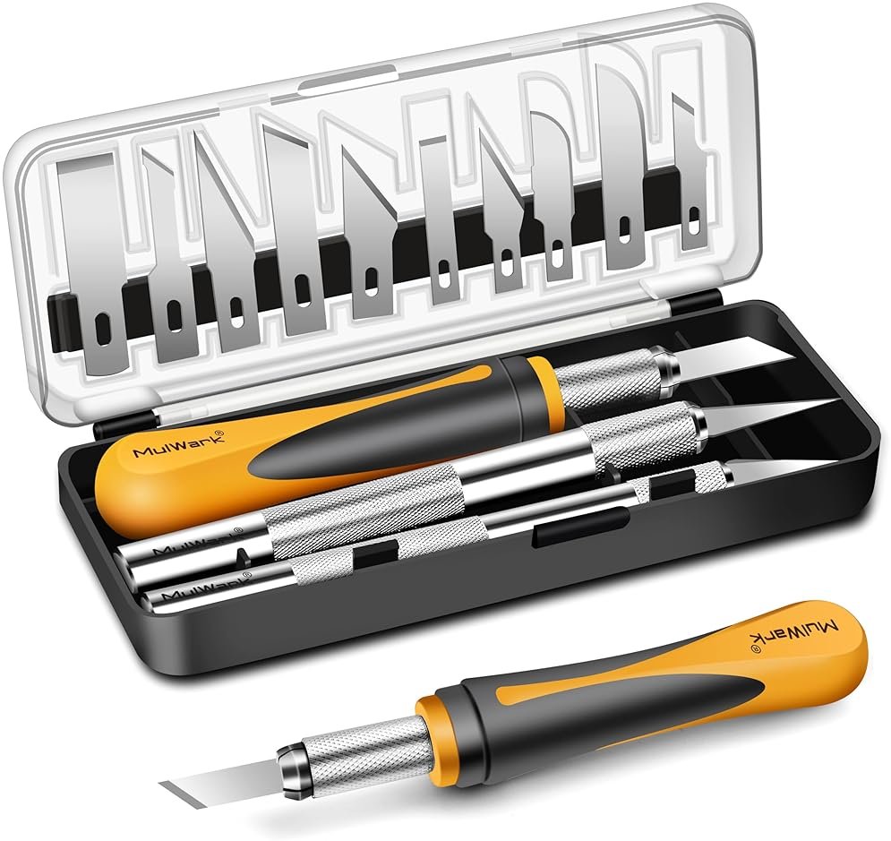 MulWark Exacto Knife Set | Craft Knife Kit | 16pc Precision Craft Hobby Kit with Razor Sharp Knives for Wood, Crafting, Leather, Scrapbooking & Modeling - Product Image