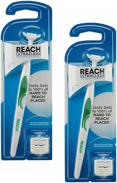 REACH Ultraclean Access Flosser + 8 Refill Dental Flosser Heads, Oral Care and Hygiene (Pack of 2) - Product Image