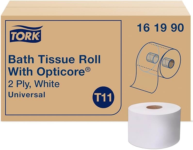 Tork OptiCore Mid-size Toilet Paper Roll White T11, Universal, 2-ply, 36 x 865 sheets, 161990 - Product Image
