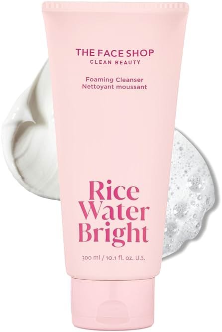 THE FACE SHOP Rice Water Bright Foaming Cleanser, Hydrating Korean Face Wash with Ceramides, Deep Pore Cleansing, All Skin Types, Gentle Skincare, Vegan, 10.1 fl. oz. - Product Image