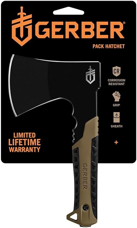 Gerber Gear Pack Hatchet - 3.5" Steel Blade Axe with Full Tang - Survival, Bushcraft and Camping Gear - with Mountable Nylon Sheath - Brown - Product Image