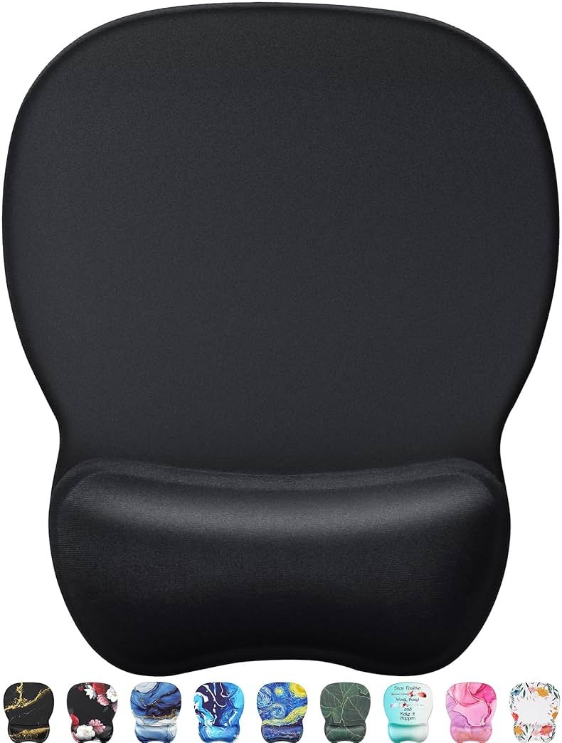 MROCO Ergonomic Mouse Pad with Gel Wrist Rest, 9.4 x 8.1 in, Black | Ergonomic Shape Design for Pain Relief, Cooling Feel Gel Cushioning for Wrist Comfort, Smooth Lycra Surface, Non-Slip PU Base - Product Image
