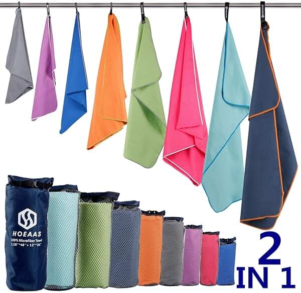 HOEAAS 2 Pack Microfiber Camping Towels, Quick Dry Towel, Super Absorbent Ultra Compact Travel Towel Soft Lightweight Sports Towel for Sweat Fast Drying Towels for Pool,Gym,Hiking,Backpacking,Fitness - Product Image