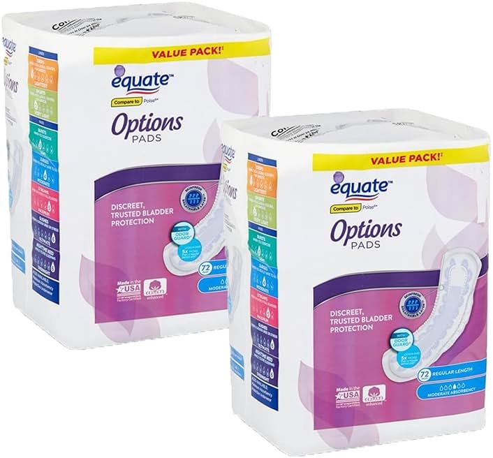Equate Body Curve Incontinence Pads for Women, Moderate, Regular Length, 54 Ct - 2 Pack - Product Image