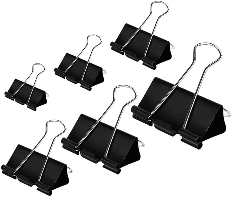 DSTELIN Binder Clips Paper Clamps Assorted Sizes 100 Count (Black), X Large, Large, Medium, Small, X Small and Micro, 6 Sizes in One Pack, Meet Your Different Using Needs. - Product Image