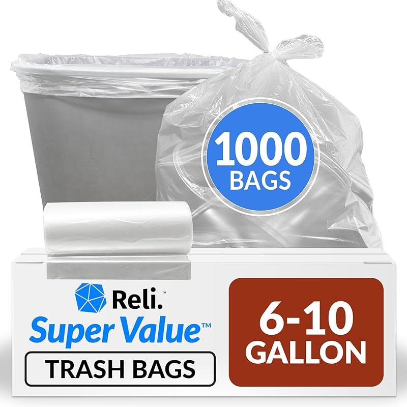 Reli. 6-10 Gallon Trash Bags | 1000 Bags | Clear | Bathroom | Strong | Garbage - Product Image