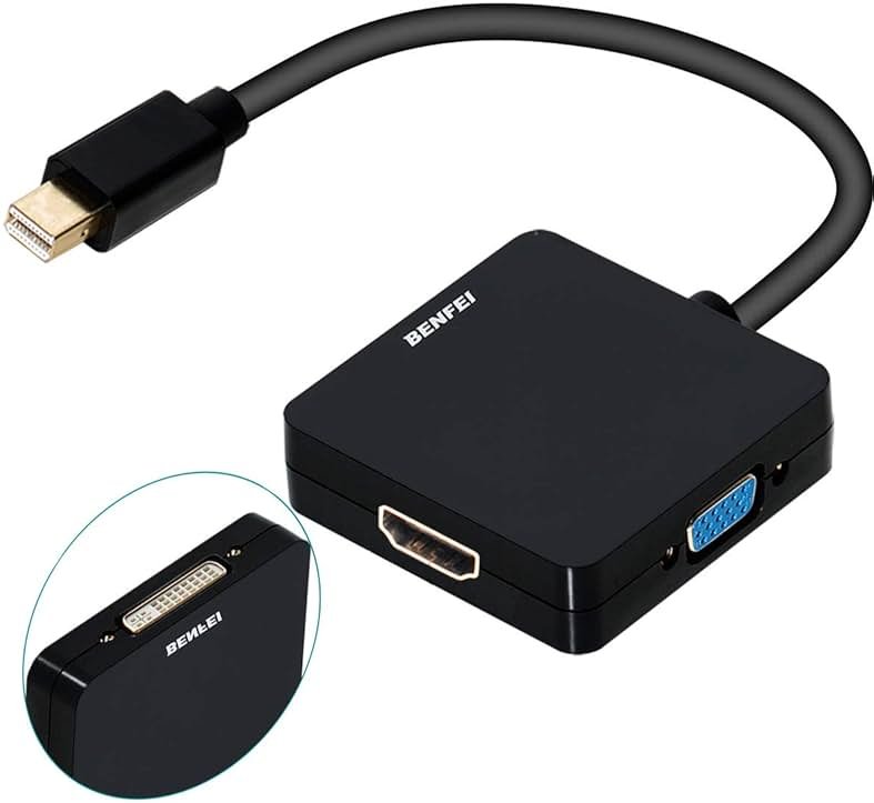 BENFEI Mini DisplayPort to HDMI VGA DVI 4K Adapter, 3-in-1 Gold-Plated Mini DisplayPort(DP) to HDMI/DVI/VGA Adapter(Male to Female) Compatible with MacBook Air, Mac mini, Microsoft Surface Pro 3/4 - Product Image