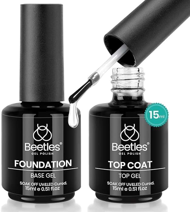 Beetles 2 Pcs 15ml No Wipe Gel Top Coat and Base Coat Set - Shine Finish and Long Lasting Soak Off LED Nail Lamp Gel Base Top Coat Stay Lock Shine Duo Finish Nail Art Design Manicure Gifts for Women - Product Image
