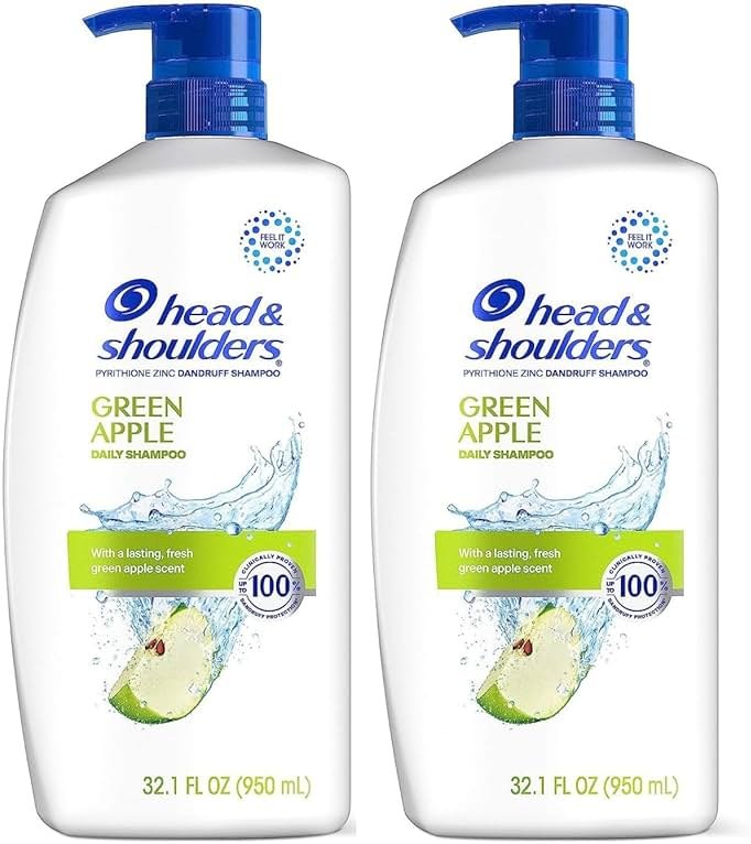 Head & Shoulders Anti-Dandruff Shampoo with 1% Pyrithione Zinc, Clinically Proven & Scalp Care Treatment, Fresh Green Apple Scent, 32.1 Fl Oz Each, 2 Pack - Product Image