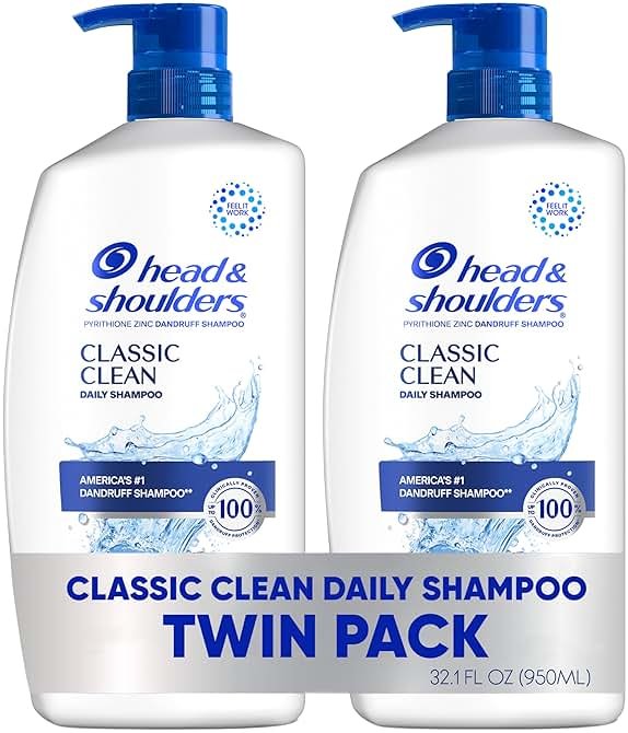 Head & Shoulders Classic Clean Dandruff Shampoo Twin Pack, Anti-Dandruff Daily Use, Paraben-Free, Color-Safe, 32.1 Fl Oz Each (Set of 2) - Product Image