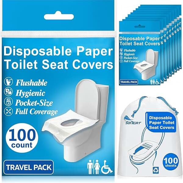 Disposable Toilet Seat Covers Flushable XL 100 Pack – Adults & Kids Potty Training Travel Toilet Seat Cover – 100% Biodegradable Public Restroom Protection for Airplane, Camping, Festivals - Product Image