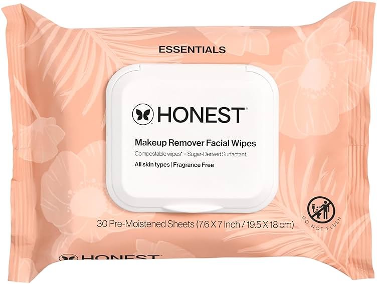 Honest Beauty Fragrance Free Cleansing Makeup Remover Facial Wipes | Plant Based, Hypoallergenic, Gentle for Sensitive Skin | 30 Count - Product Image
