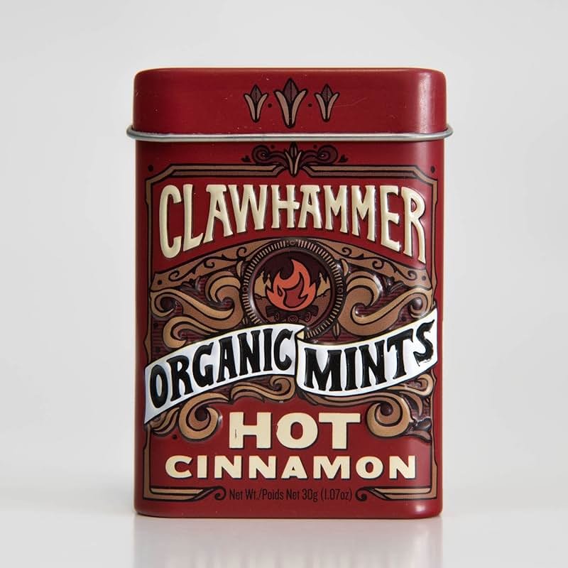 Clawhammer Organic Mints | USDA Certified Organic, Gluten Free, Non-GMO, Kosher | Hot Cinnamon, 30 Count Tin - Product Image